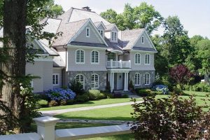 Earthscapes beautiful landscape design and masonry work for a front porch in New Canaan, CT